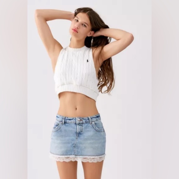 BDG skirt Urban Outfitters NWOT Brynne low rise denim lace trim size small - Picture 1 of 9